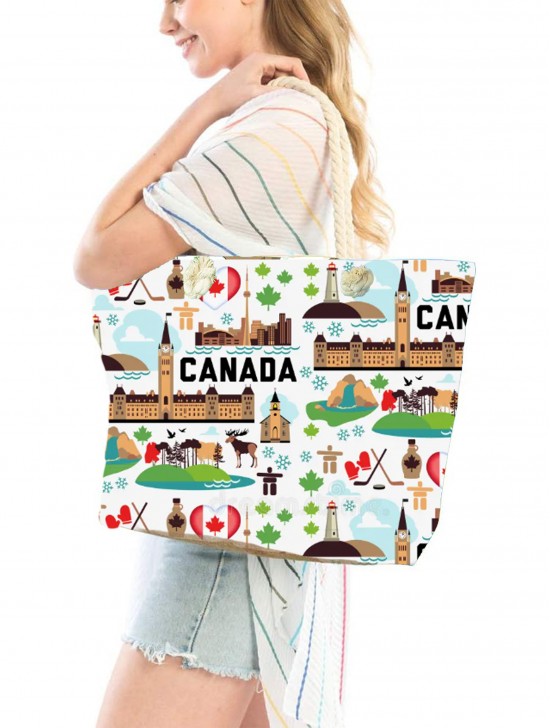 Canvas Canada Maple Leaf Print Shoulder Tote